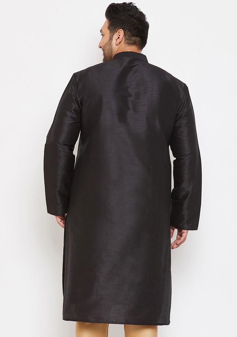 Black Solid Poly Blend Kurta For Men
