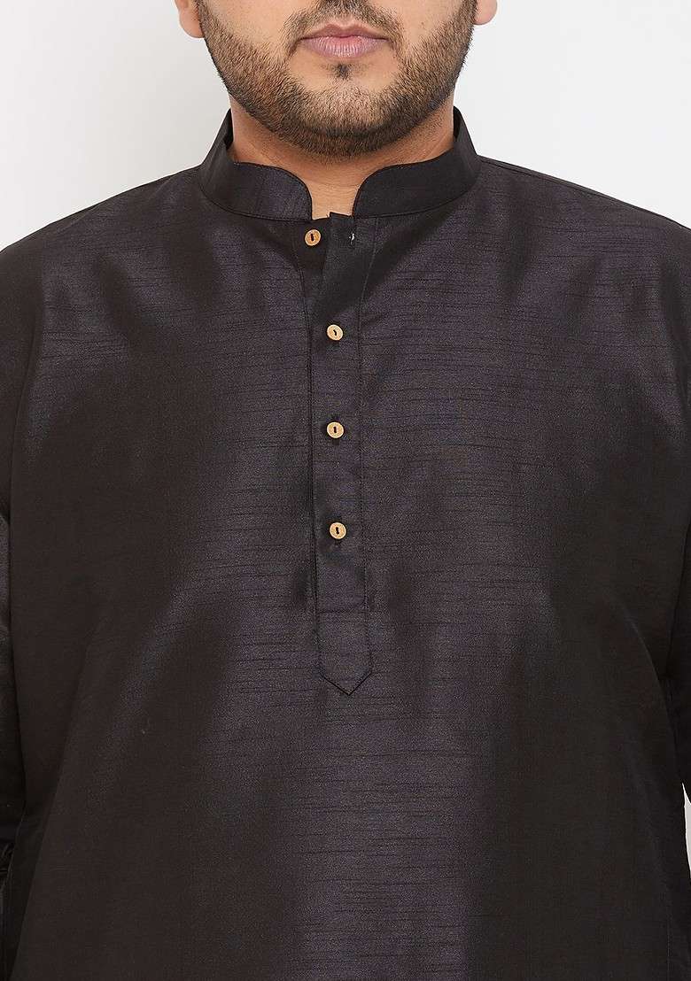 Black Solid Poly Blend Kurta For Men - Indya