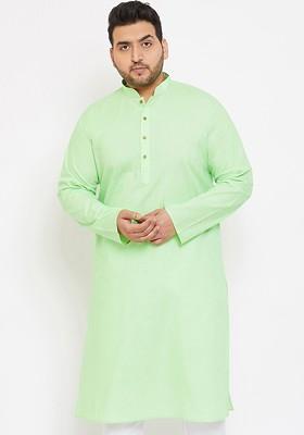 Green Solid Poly Blend Kurta For Men