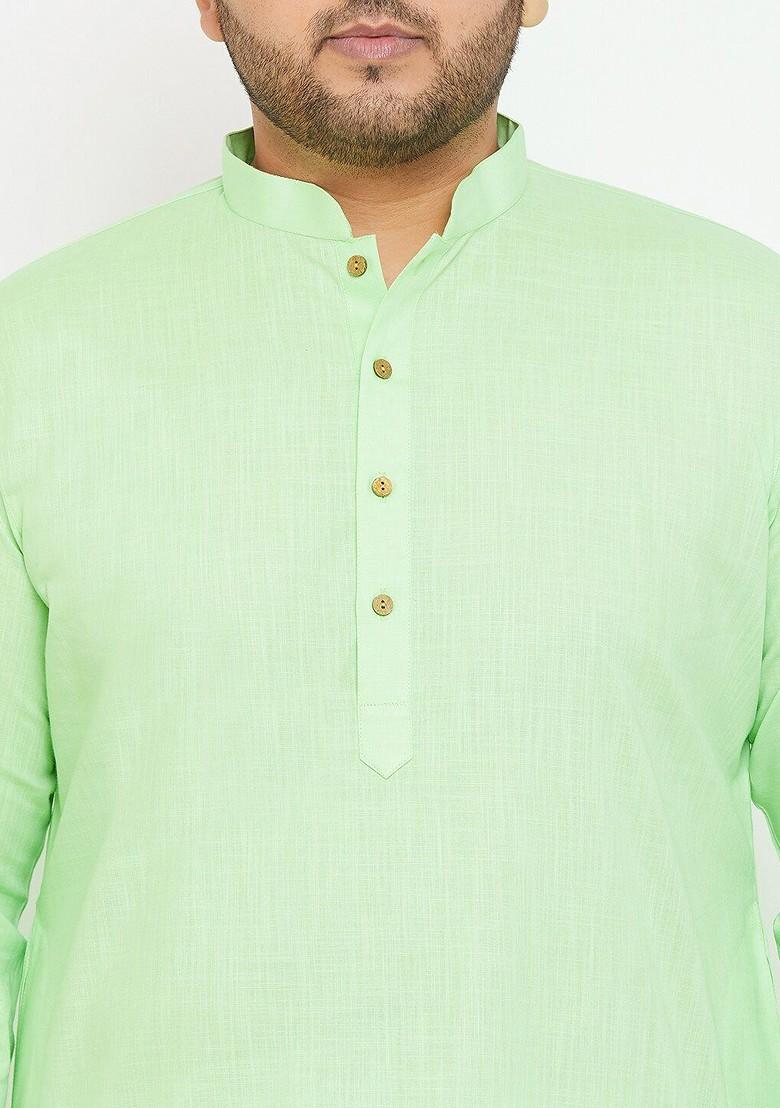 Green Solid Poly Blend Kurta For Men