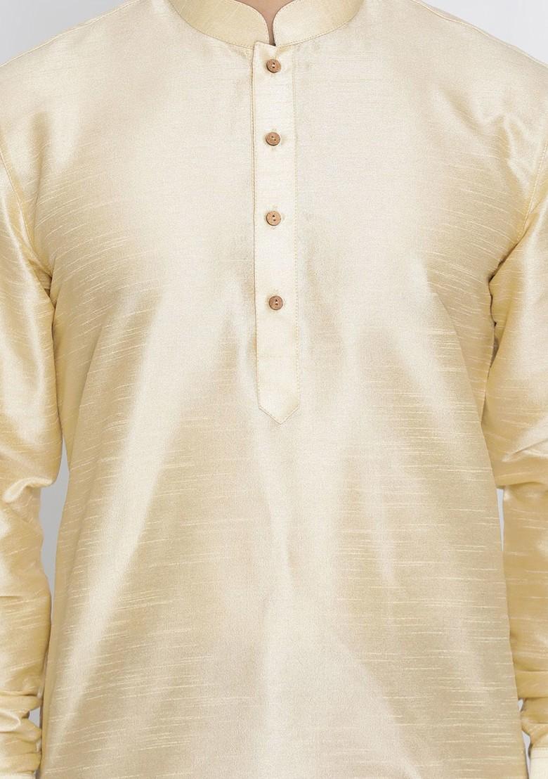 Gold Solid Poly Blend Kurta For Men