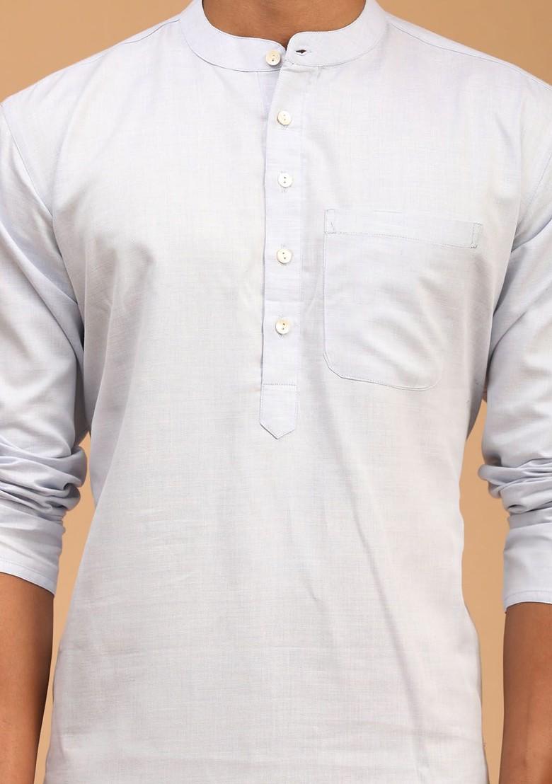Blue Solid Cotton Kurta For Men