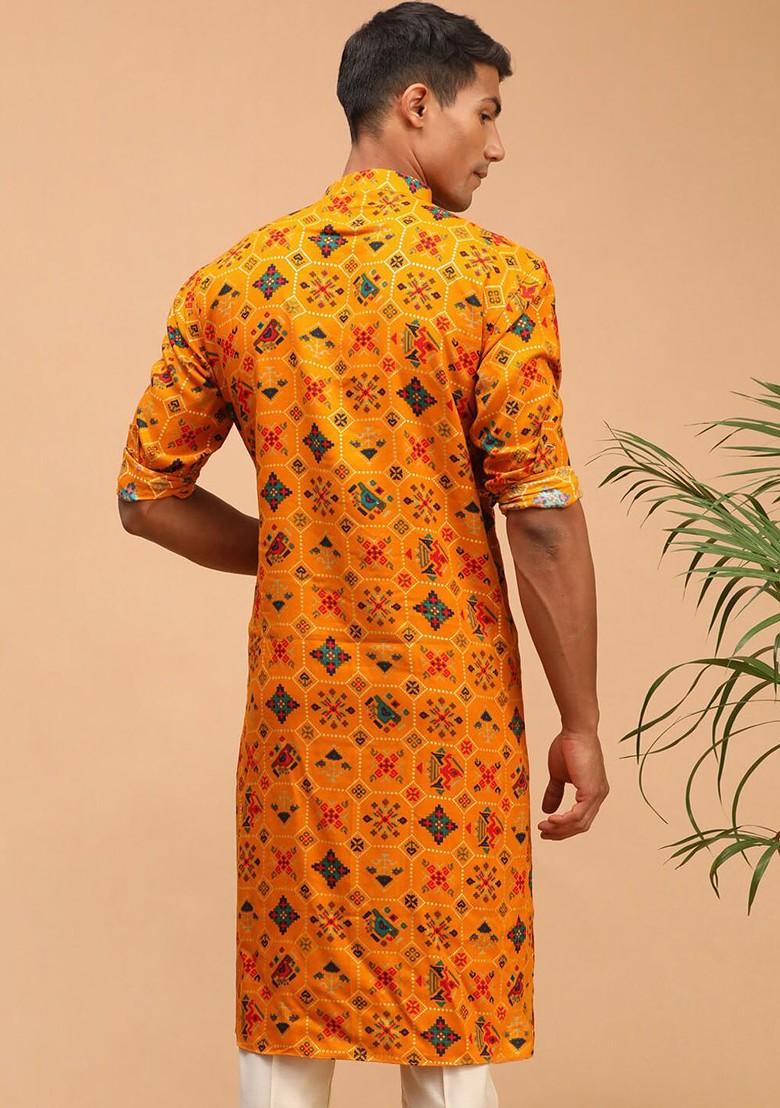 Yellow Ethnic Motifs Cotton Kurta For Men