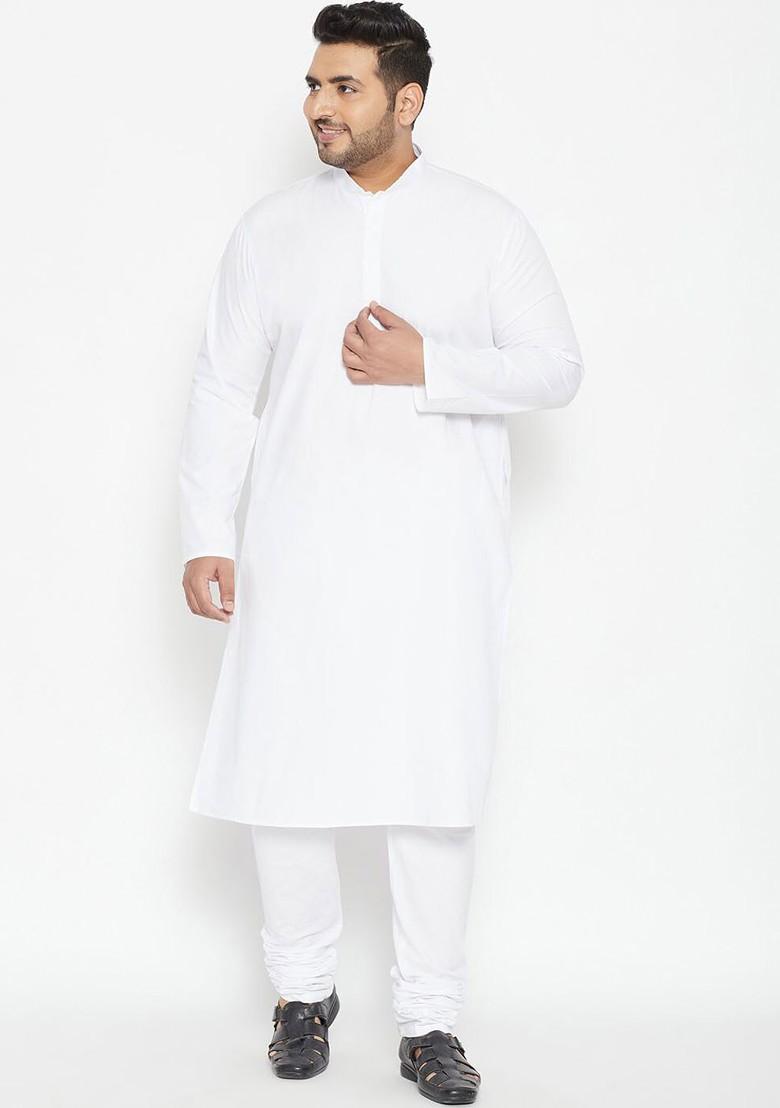 White Solid Poly Blend Kurta For Men