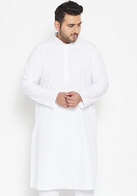 White Solid Poly Blend Kurta For Men — view on Indya