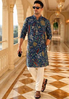 Multi Printed Cotton Kurta For Men