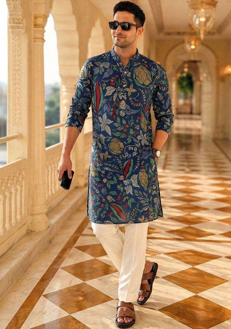 Multi Printed Cotton Kurta For Men - Indya