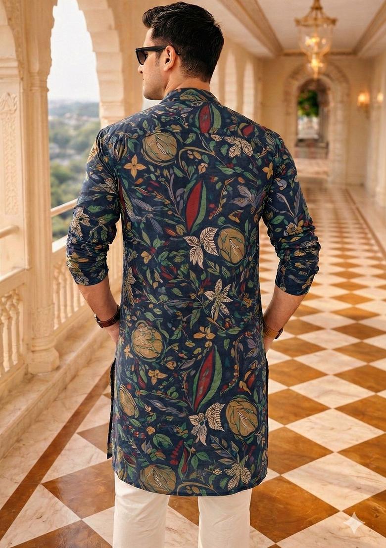 Multi Printed Cotton Kurta For Men - Indya