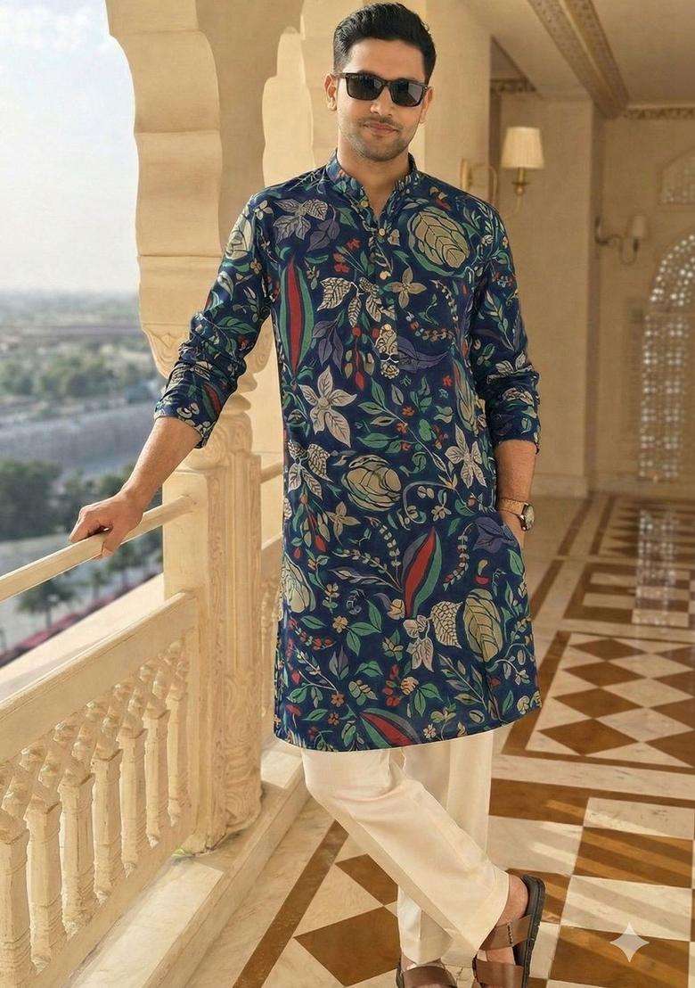 Multi Printed Cotton Kurta For Men - Indya