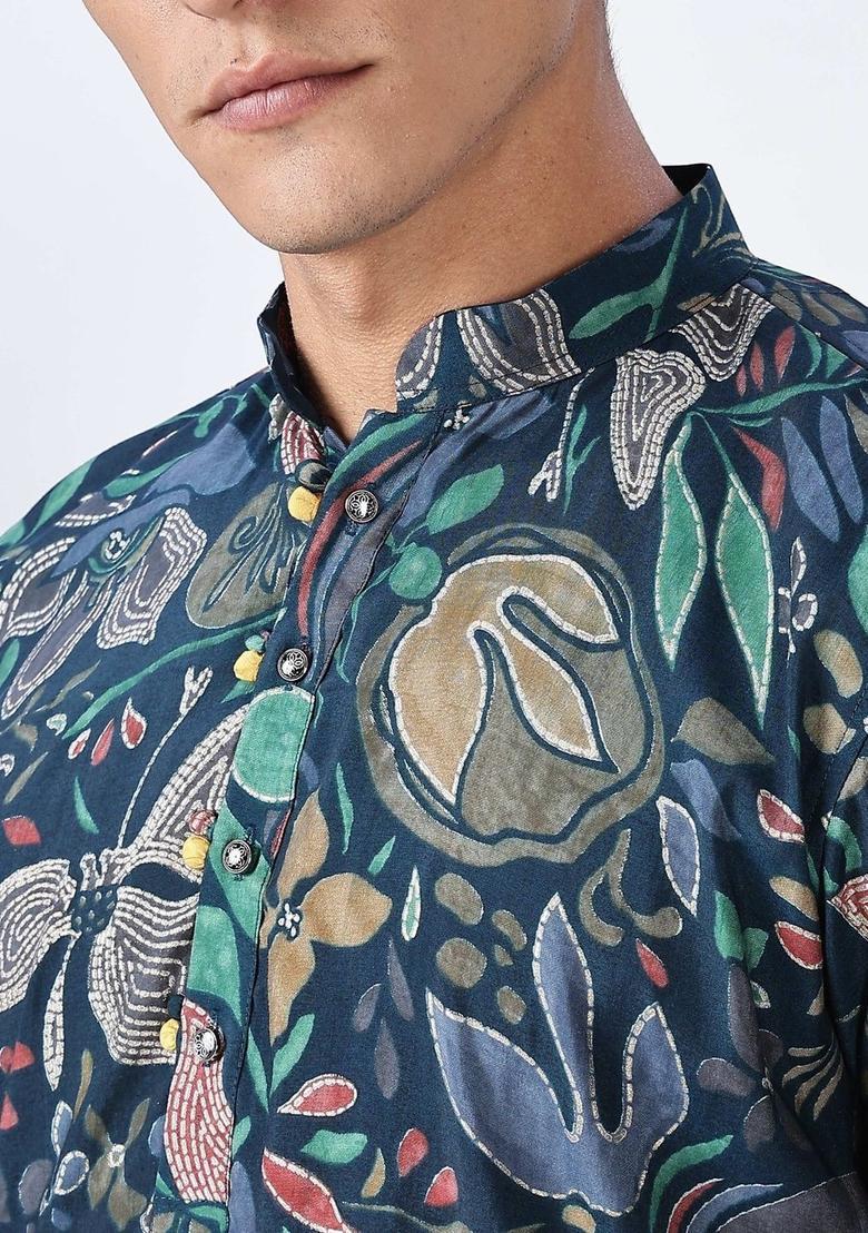 Multi Printed Cotton Kurta For Men - Indya