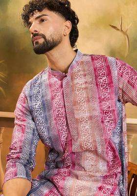 Multi Embroidered Viscose Kurta For Men