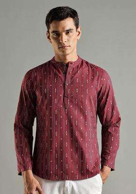 Maroon Striped Blended Kurta For Men
