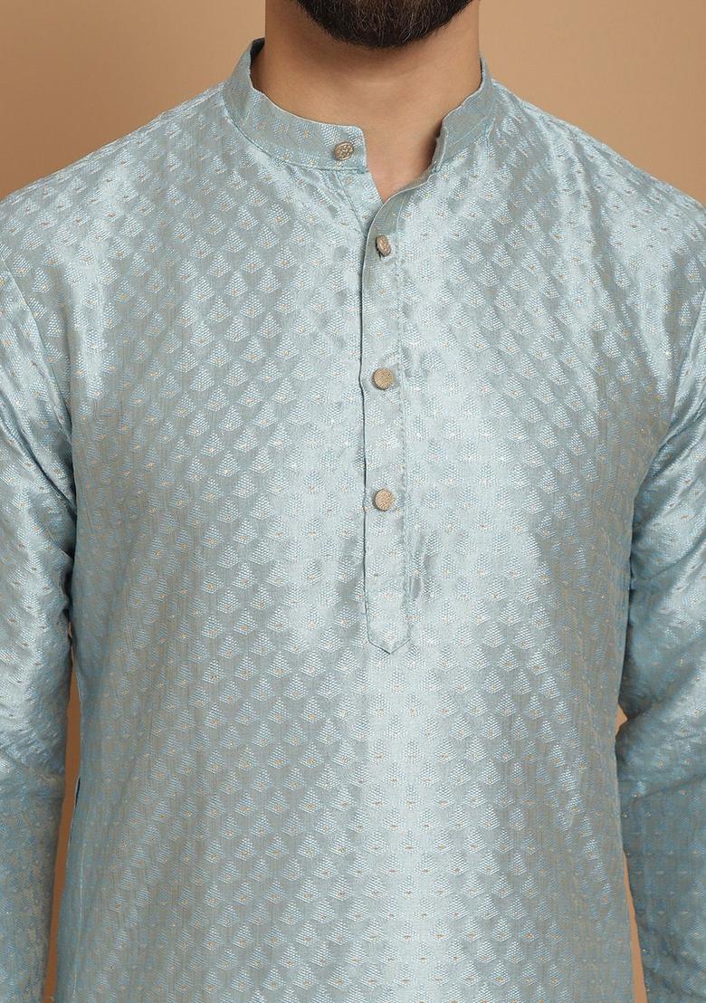 Blue Woven Design Jacquard Kurta For Men - Indya