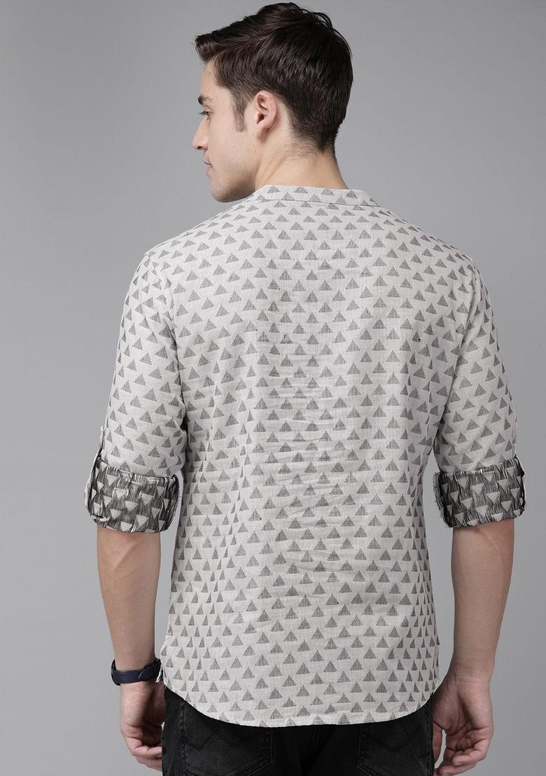 Grey Woven Design Cotton Kurta For Men - Indya