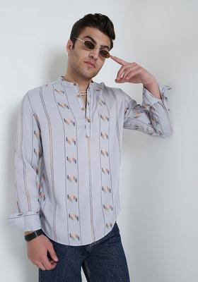 Grey Woven Design Cotton Kurta For Men