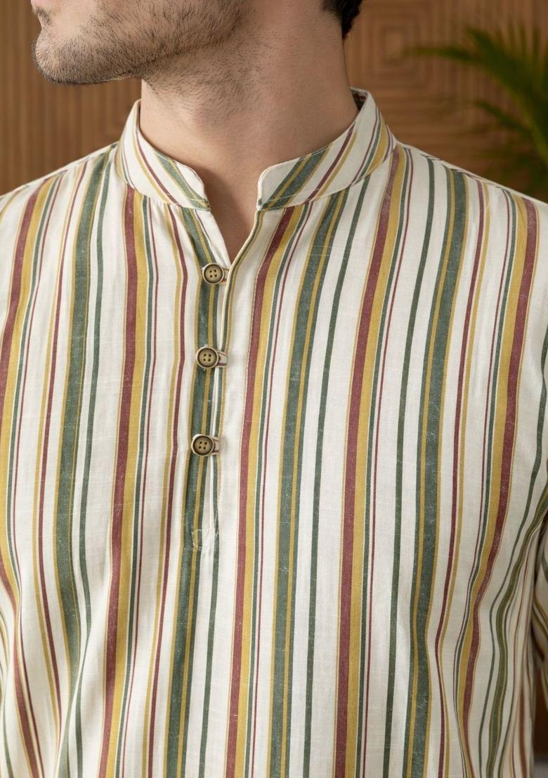 Multi Striped Cotton Kurta For Men - Indya
