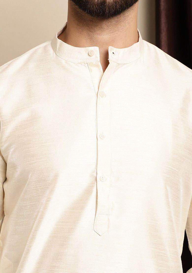 Beige Solid Cotton Kurta For Men - Indya