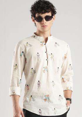 Multi Embroidered Cotton Kurta For Men