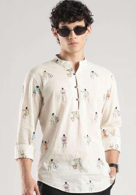 Multi Embroidered Cotton Kurta For Men