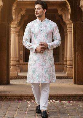 Multi Printed Jacquard Kurta For Men