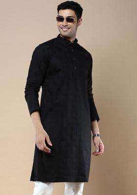 Black Striped Silk Kurta For Men