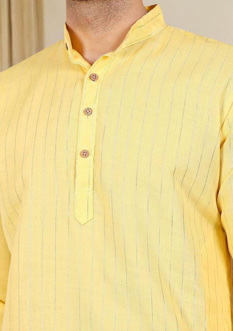 Yellow Woven Design Polyester Kurta For Men - Indya
