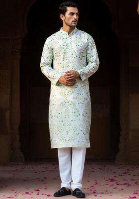 Multi Embroidered Jacquard Kurta For Men
