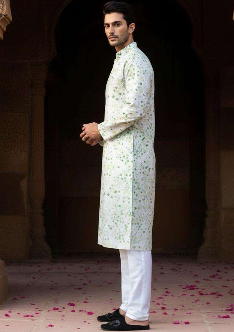 Multi Embroidered Jacquard Kurta For Men - Indya