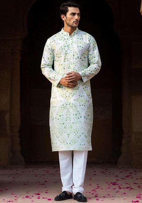 Multi Embroidered Jacquard Kurta For Men