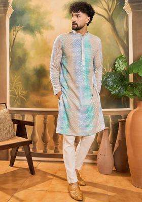 Multi Embroidered Viscose Kurta For Men
