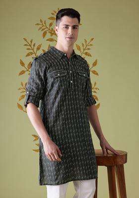 Black Striped Cotton Kurta For Men