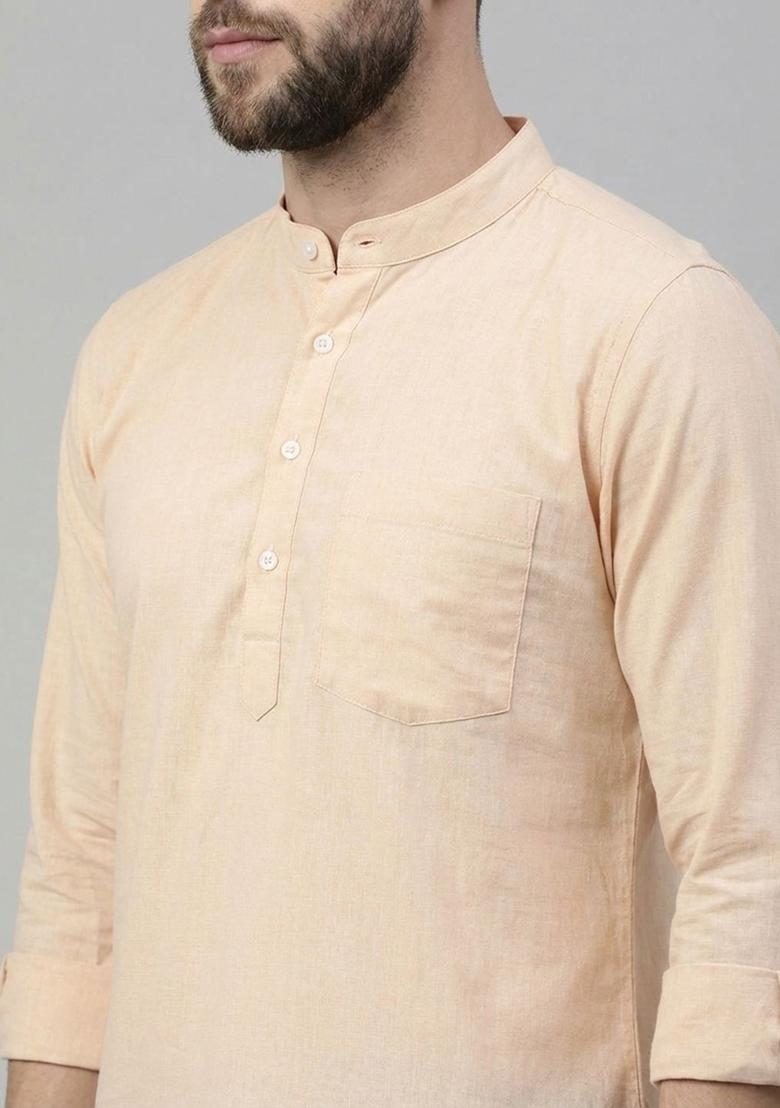 Peach Solid Cotton Kurta For Men - Indya