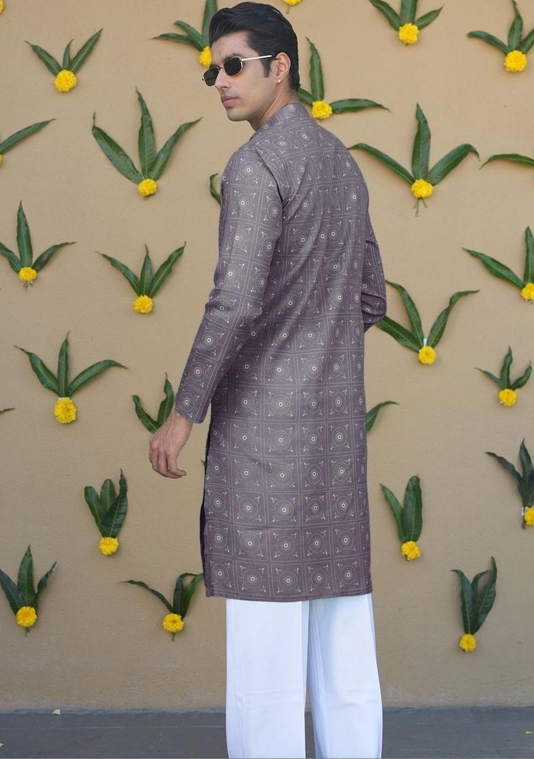 Purple Printed Cotton Kurta For Men - Indya