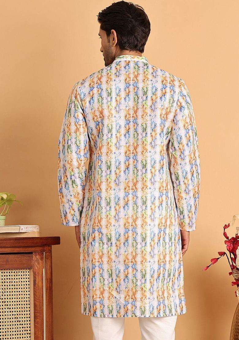 Multi Printed Cotton Kurta For Men - Indya