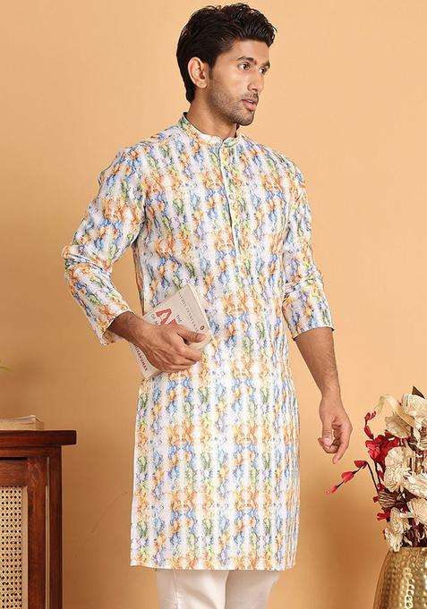 Multi Printed Cotton Kurta For Men
