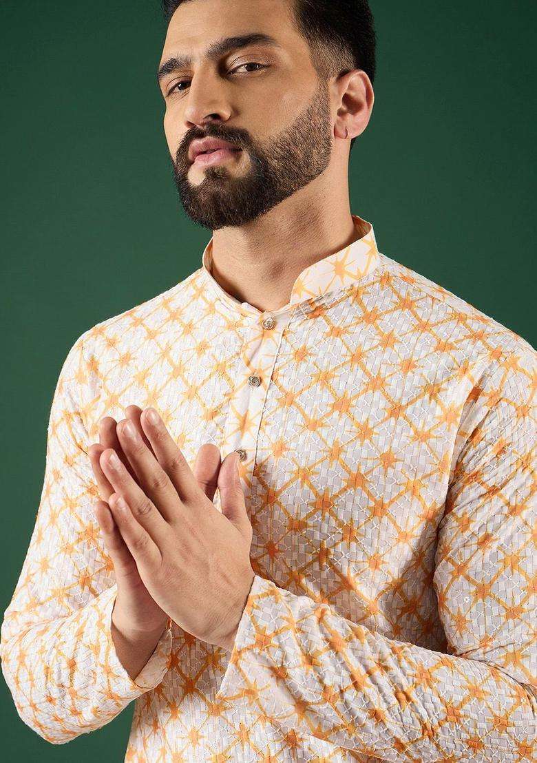 Multi Woven Design Silk Kurta For Men - Indya