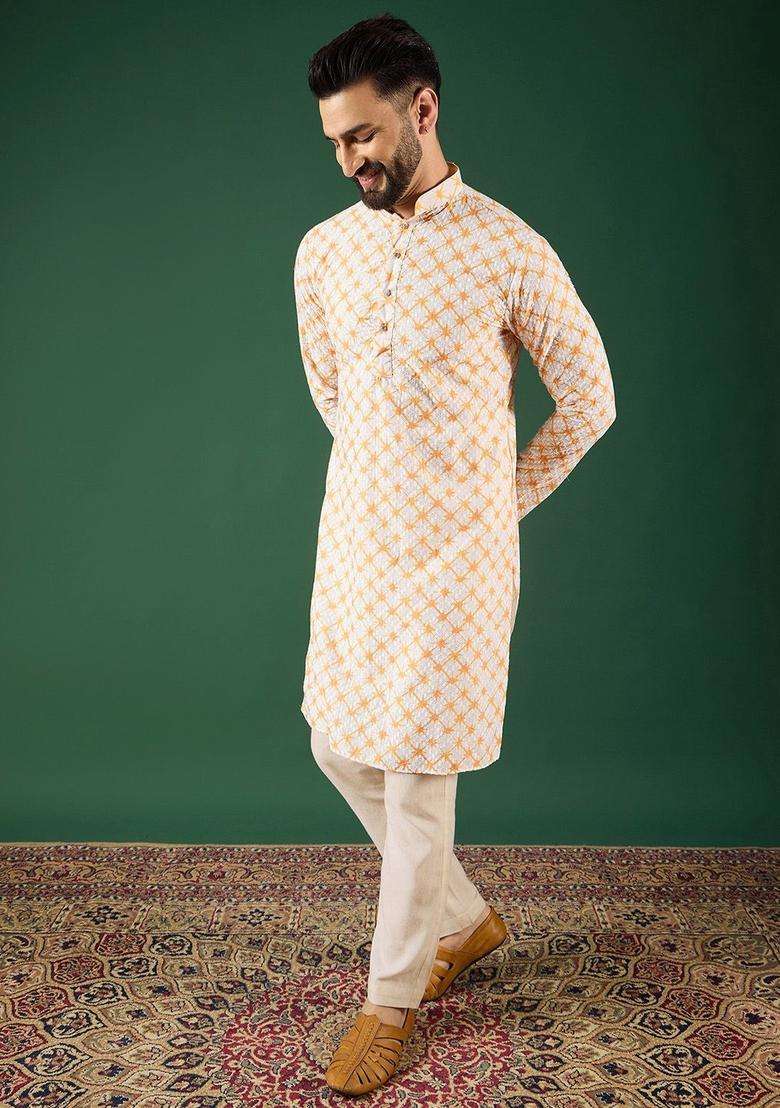 Multi Woven Design Silk Kurta For Men - Indya