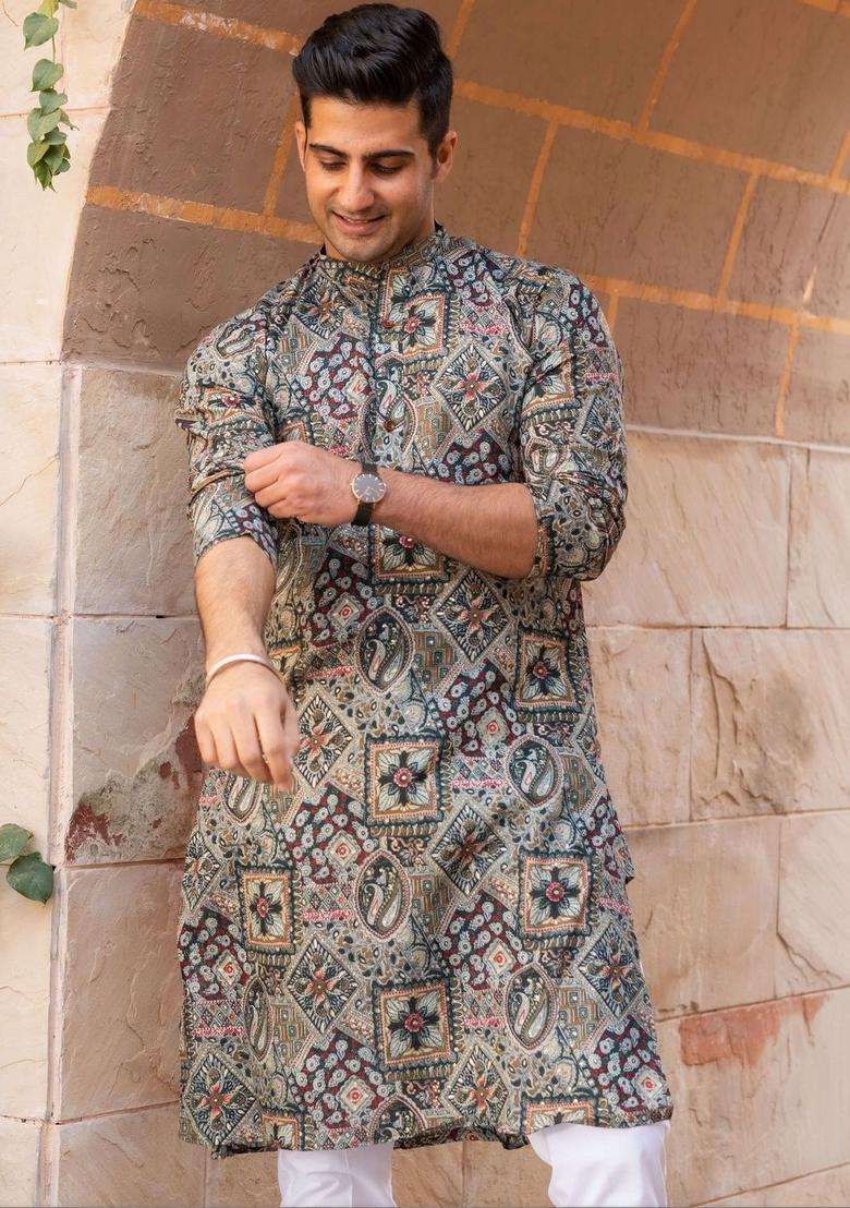 Multi Printed Cotton Kurta For Men - Indya