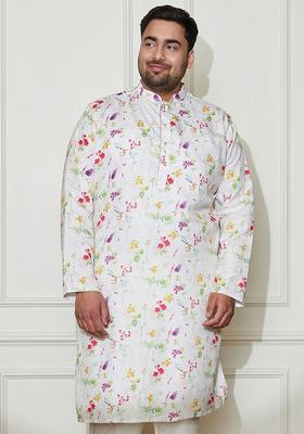 Beige Printed Silk Blend Kurta For Men