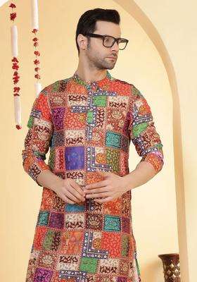 Multi Printed Viscose Kurta For Men