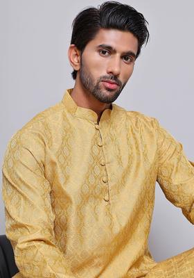 Gold Woven Design Silk Kurta For Men