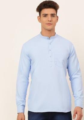 Blue Solid Cotton Kurta For Men