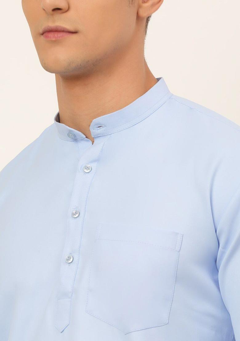 Blue Solid Cotton Kurta For Men - Indya