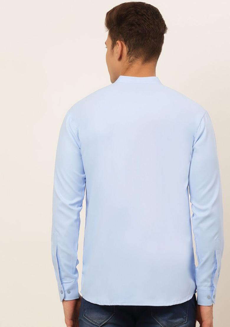 Blue Solid Cotton Kurta For Men - Indya