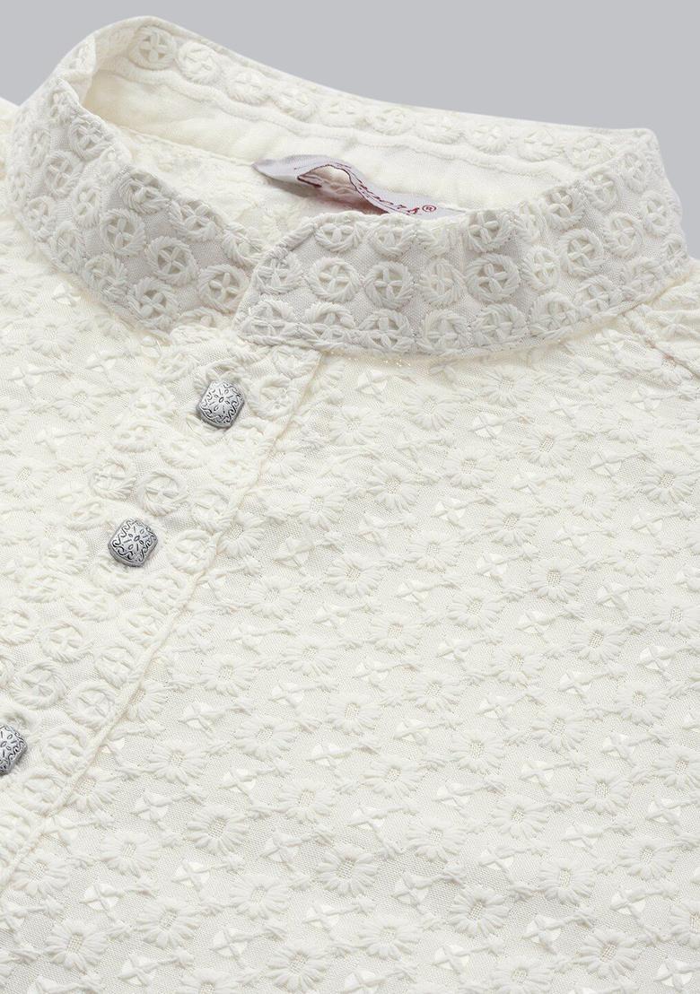 Beige Embroidered Cotton Kurta For Men - Indya