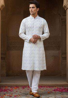 Multi Embroidered Jacquard Kurta For Men
