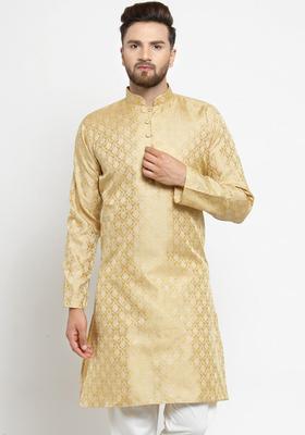 Gold Woven Design Silk Kurta For Men