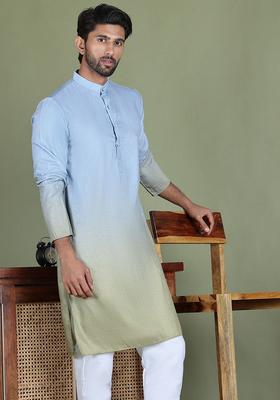 Blue Striped Cotton Kurta For Men