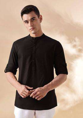 Black Striped Cotton Kurta For Men