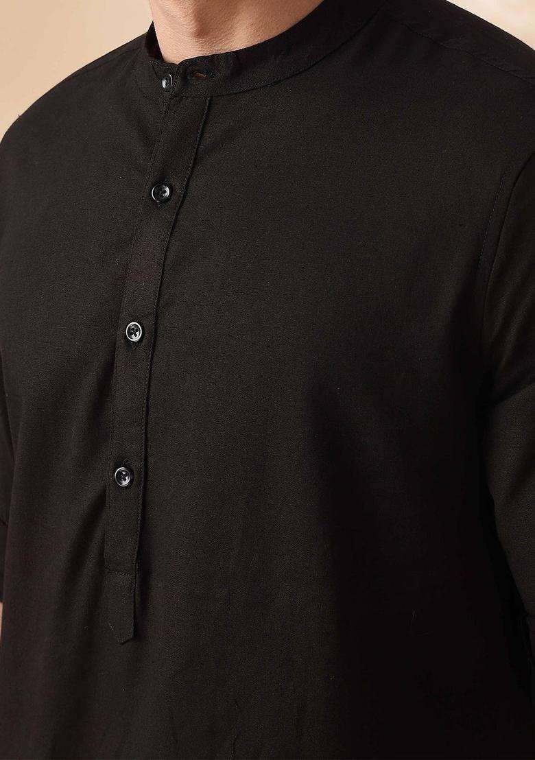 Black Striped Cotton Kurta For Men - Indya
